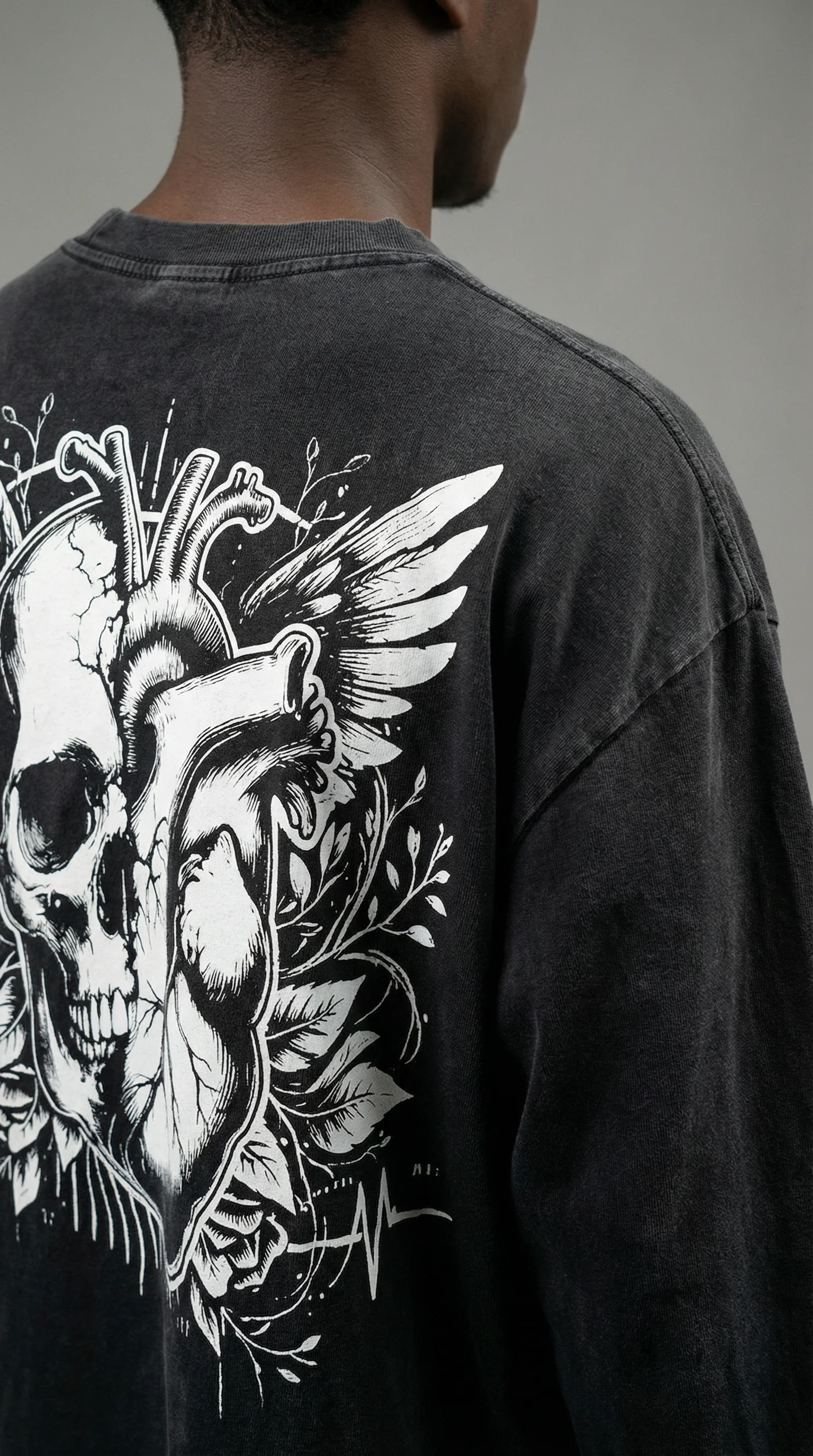 STSL® Heavy Oversize T-Shirt – Soul Skull Black Fade (220 GSM) - Image 4